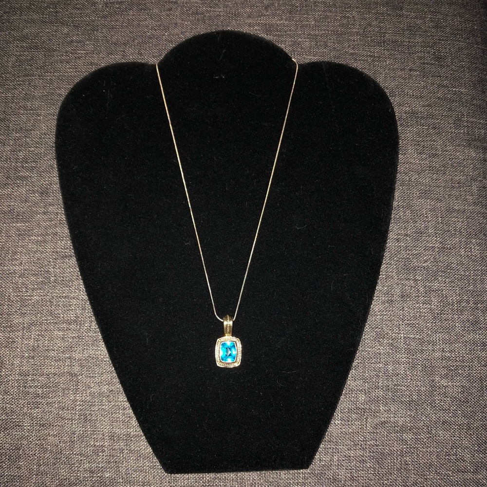 NIB Signed STS sterling silver ornate blue topaz necklace and earrings.S2 - Picture 7 of 9